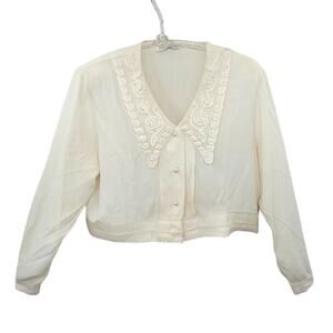 Romantic Vintage Lace-Collar Cropped Blouse by Impressions of California 2-2